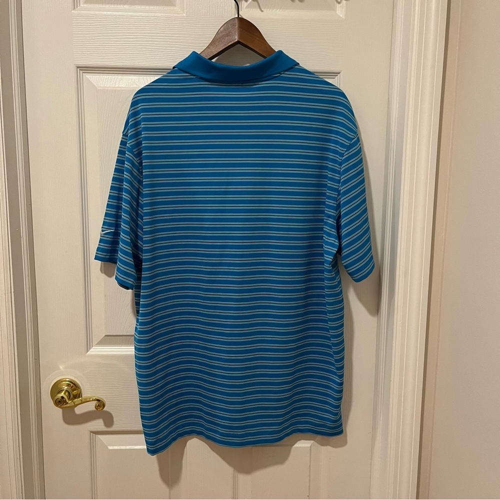 Nike Golf Dri-Fit Golf/Polo Shirt Teal Blue Striped Size L Comfortable Easy Care - Picture 6 of 6